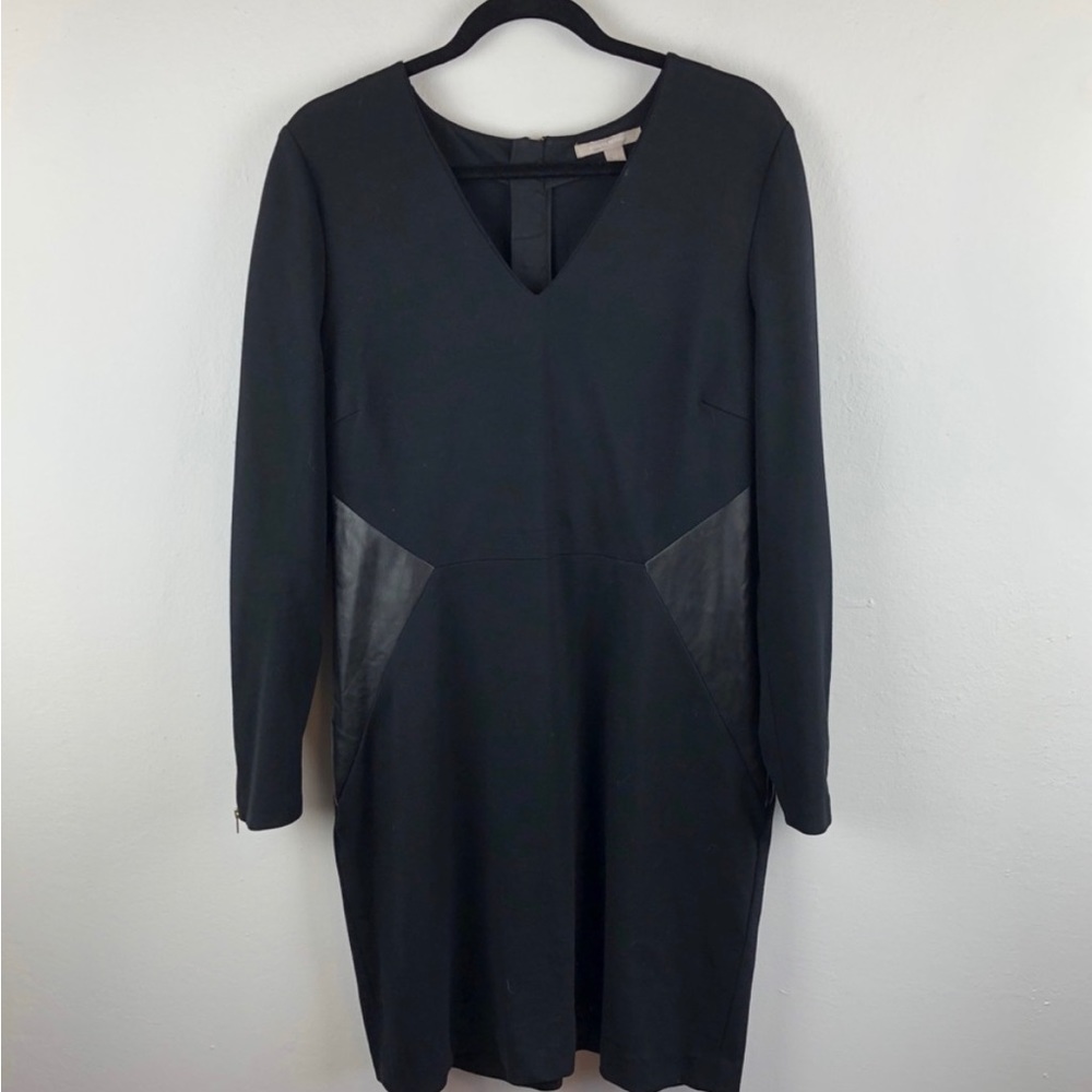 3/4 sleeve LBD w/ faux leather details